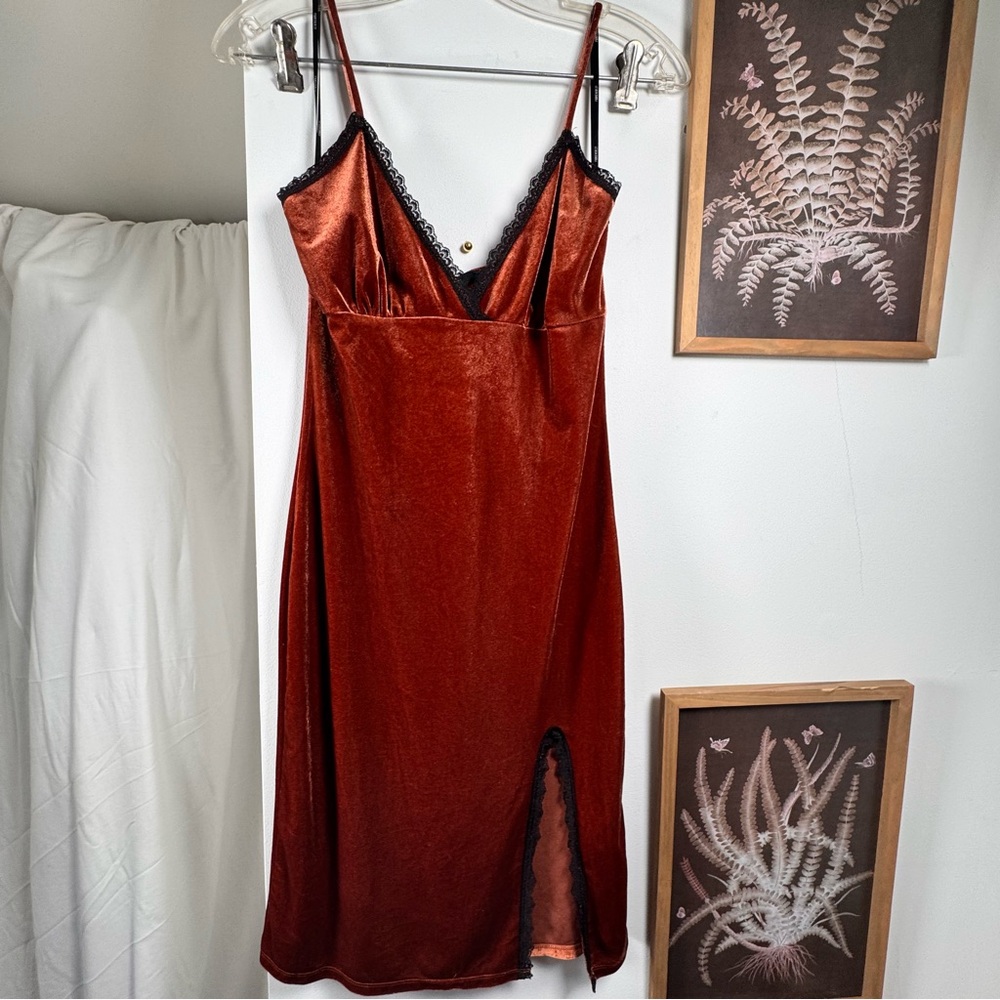 Rust Slip Dress with Lace Trim(S)